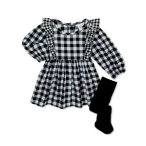 Toddler Ruffle Plaid Cotton dress with tights